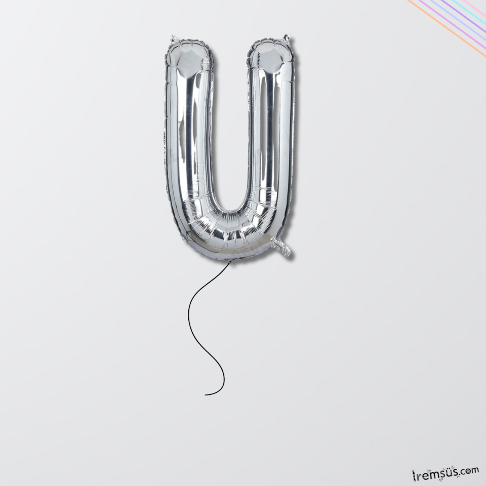 U-Ü Harfi Doğum Günü Gümüş Renk Folyo Helyum Balon 34'' 76 Cm U-Ü Harf Folyo Balon Silver Konsept