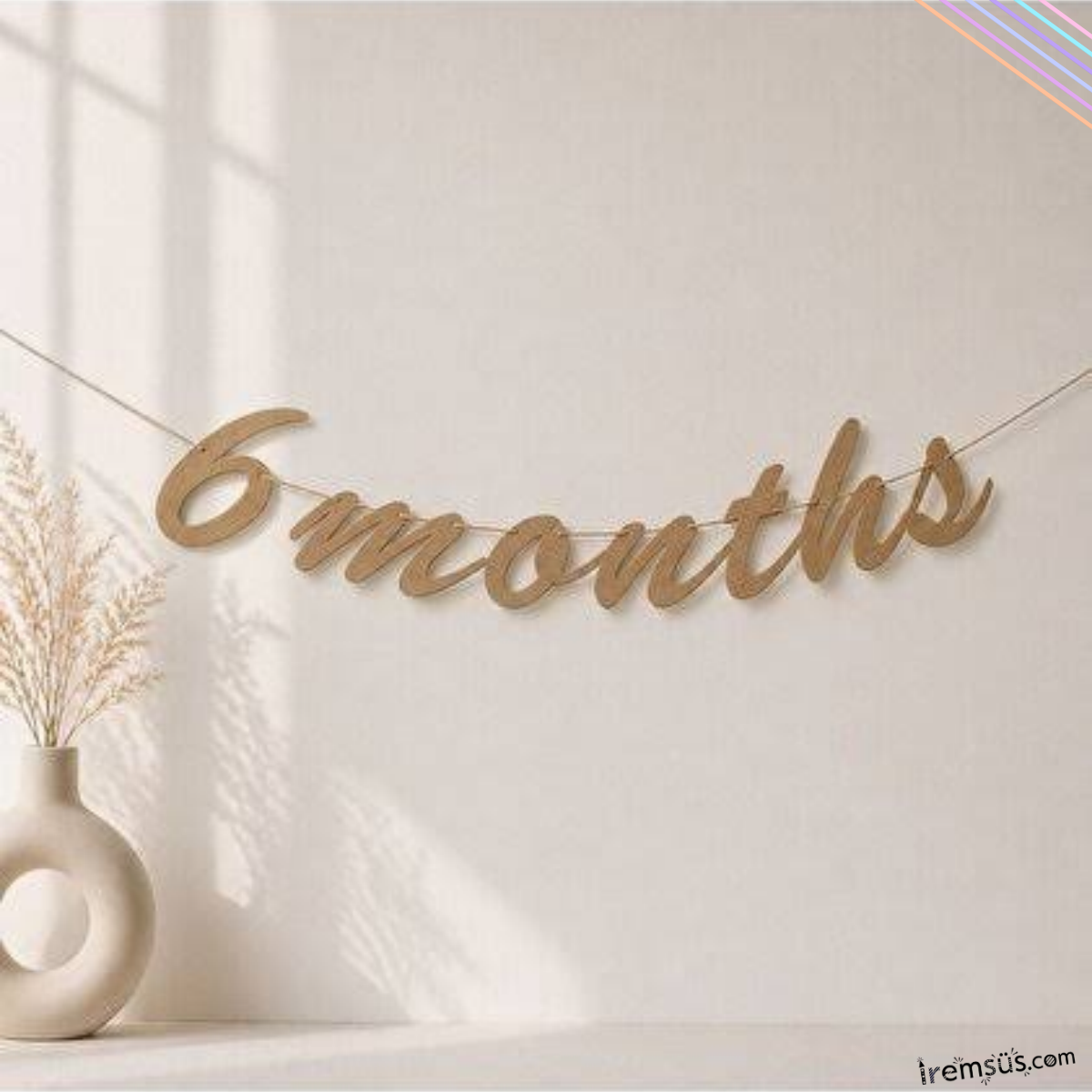 6 Months Yazılı Kraft Renk Kaligrafi Banner Yarım Yaş Konsept Süsleme Yazı