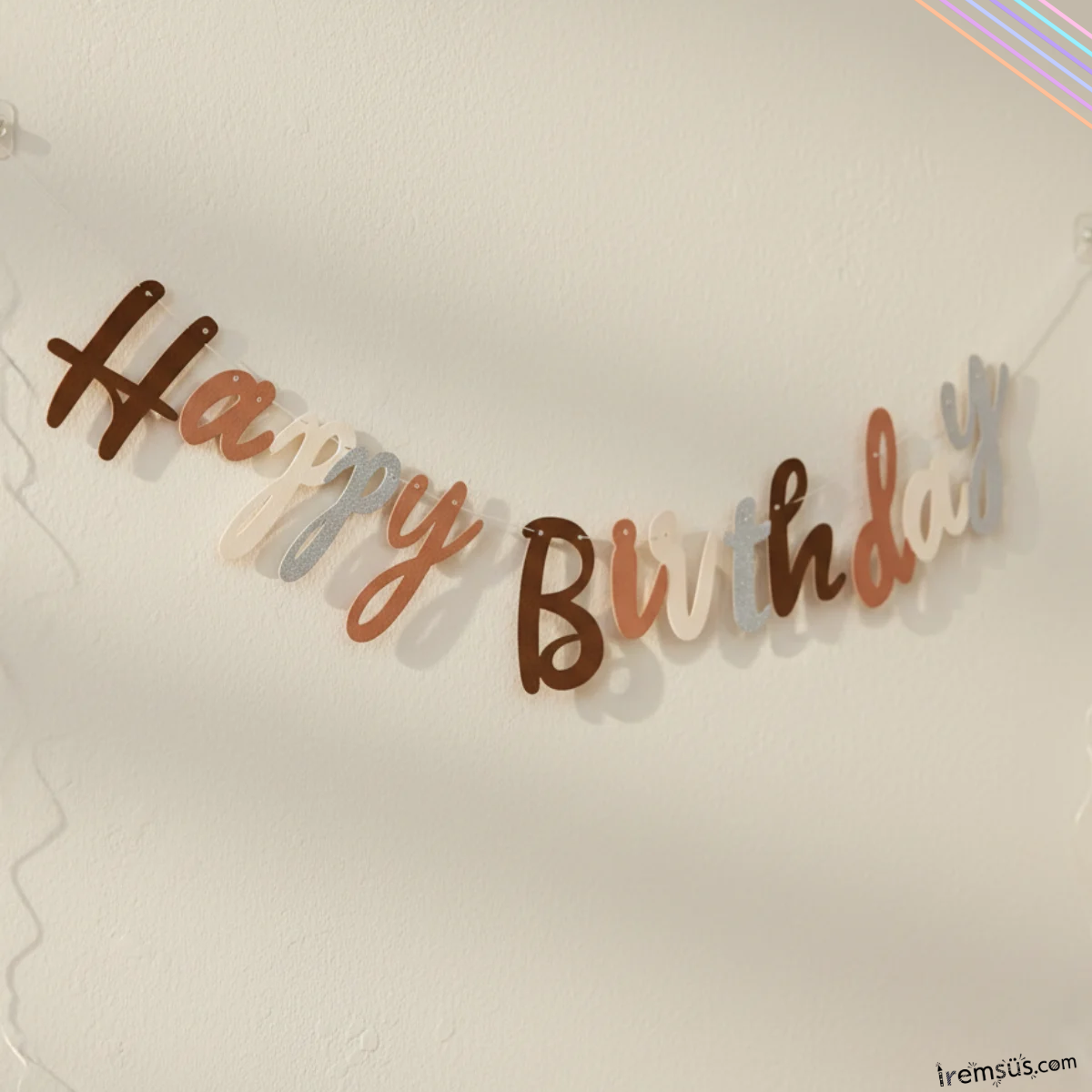 Retro Renk Doğum Günü Partisi Happy Birthday Banner Yazı 110 Cm Kahve Tonları Konsept Süsleme
