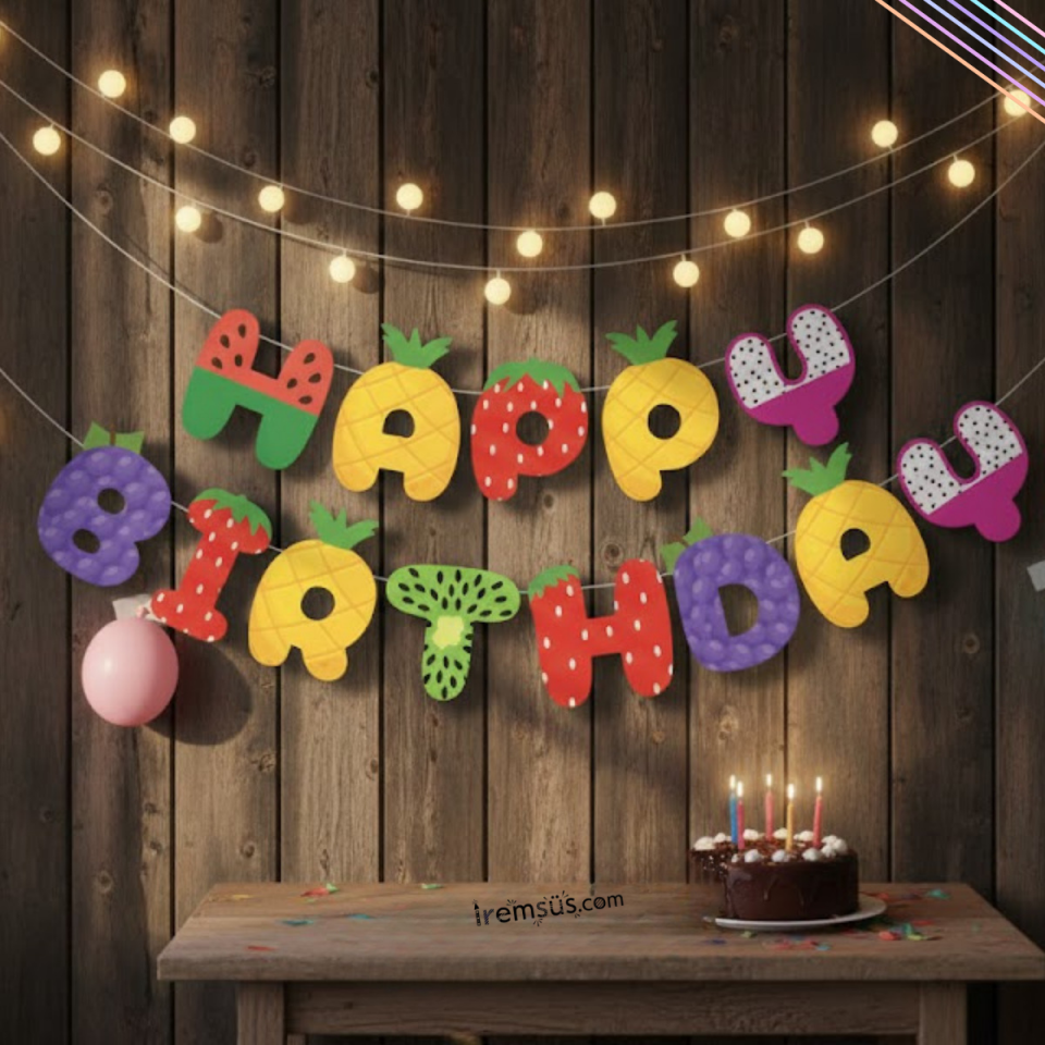 Kraft Renk Beyaz Yazılı Happy Birthday Banner Süsleme Kraft Doğum Günü Yazısı