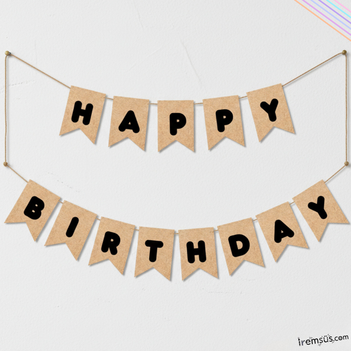Kraft Renk Siyah Yazılı Happy Birthday Banner Süsleme Kraft Doğum Günü Yazısı