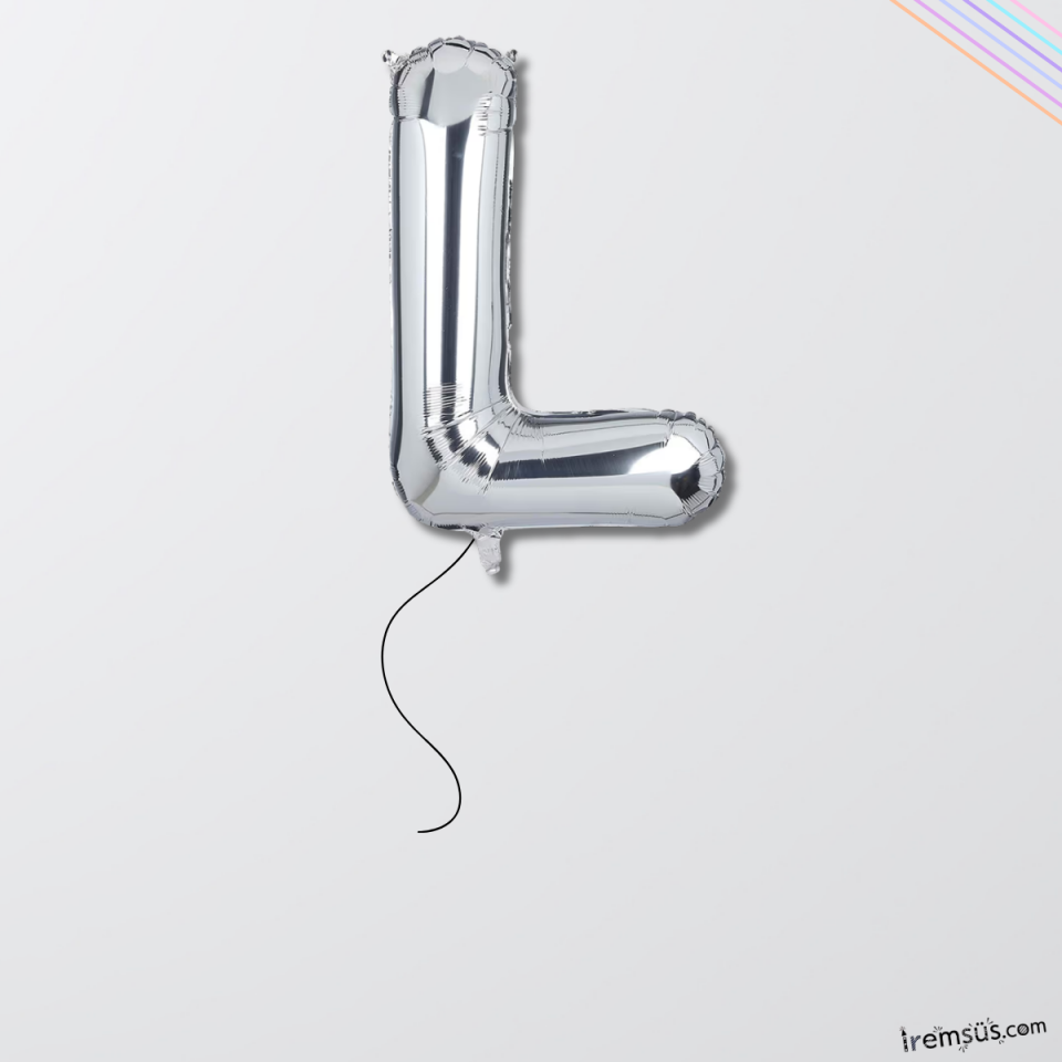 L Harfi Doğum Günü Gümüş Renk Folyo Helyum Balon 34'' 76 Cm L Harf Folyo Balon Silver Konsept