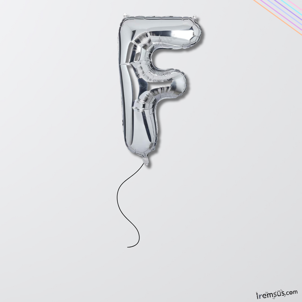 F Harfi Doğum Günü Gümüş Renk Folyo Helyum Balon 34'' 76 Cm F Harf Folyo Balon Silver Konsept