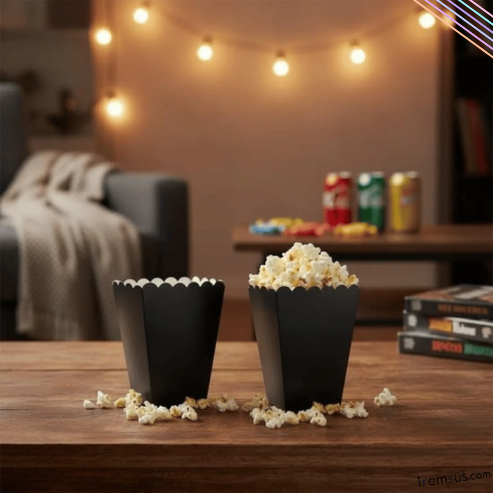 Siyah Renk Konsept Mısır Kutusu Popcorn 8 li Siyah Tema Masa Üstü Süslemesi