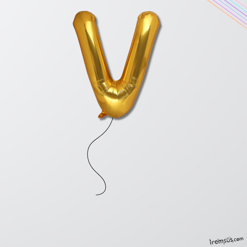 V Harfi Doğum Günü Gold Renk Folyo Helyum Balon 34'' 76 Cm V Harf Folyo Balon Gold Konsept