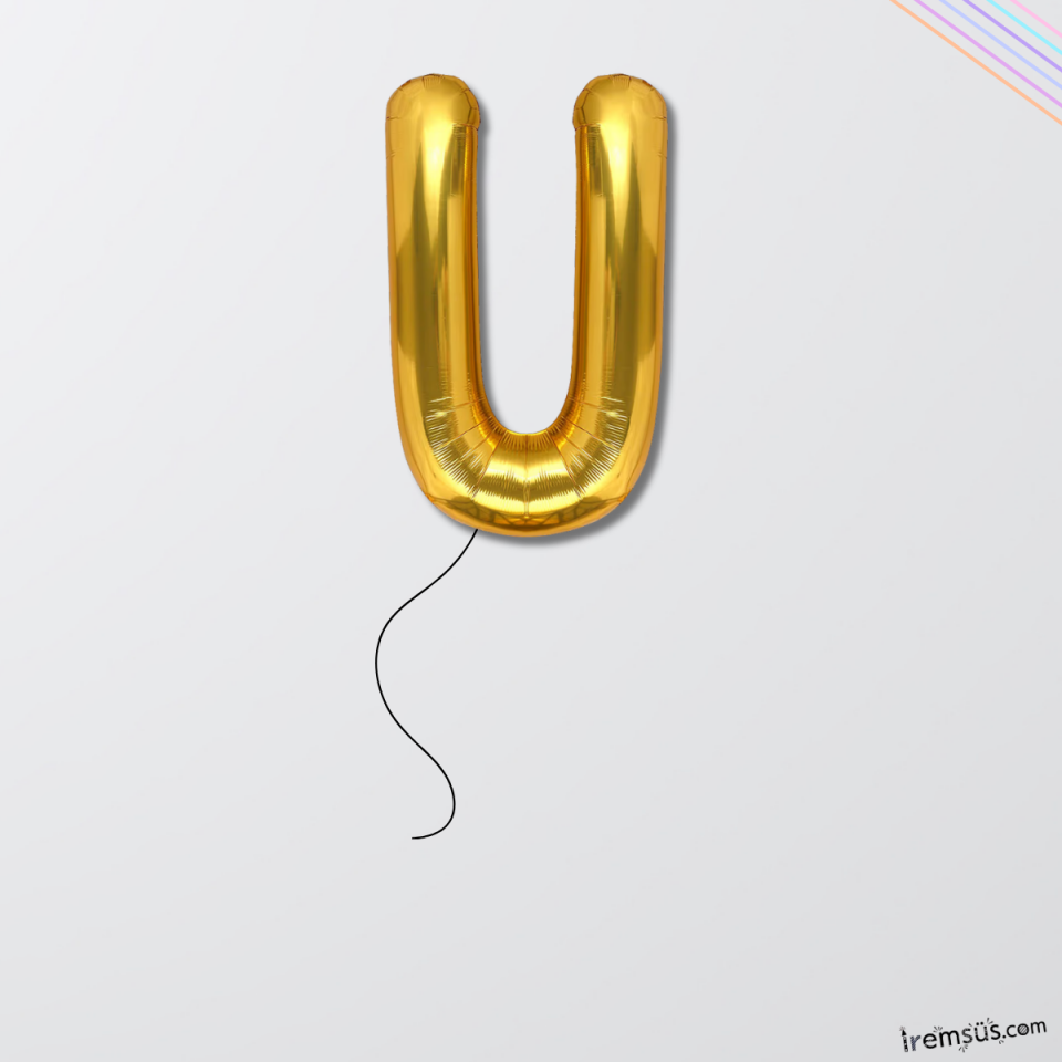 U-Ü Harfi Doğum Günü Gold Renk Folyo Helyum Balon 34'' 76 Cm U-Ü Harf Folyo Balon Gold Konsept