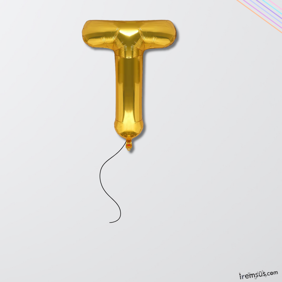T Harfi Gold Renk Folyo Helyum Balon 76 Cm