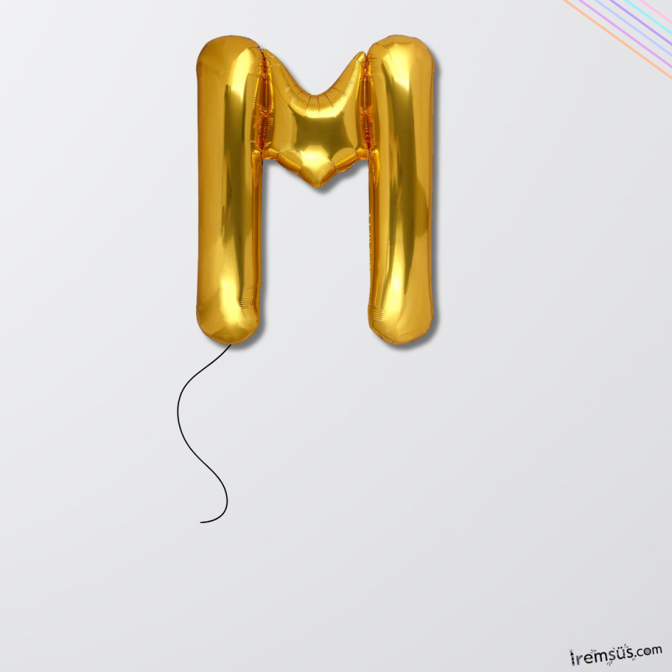 M Harfi Doğum Günü Gold Renk Folyo Helyum Balon 34'' 76 Cm M Harf Folyo Balon Gold Konsept