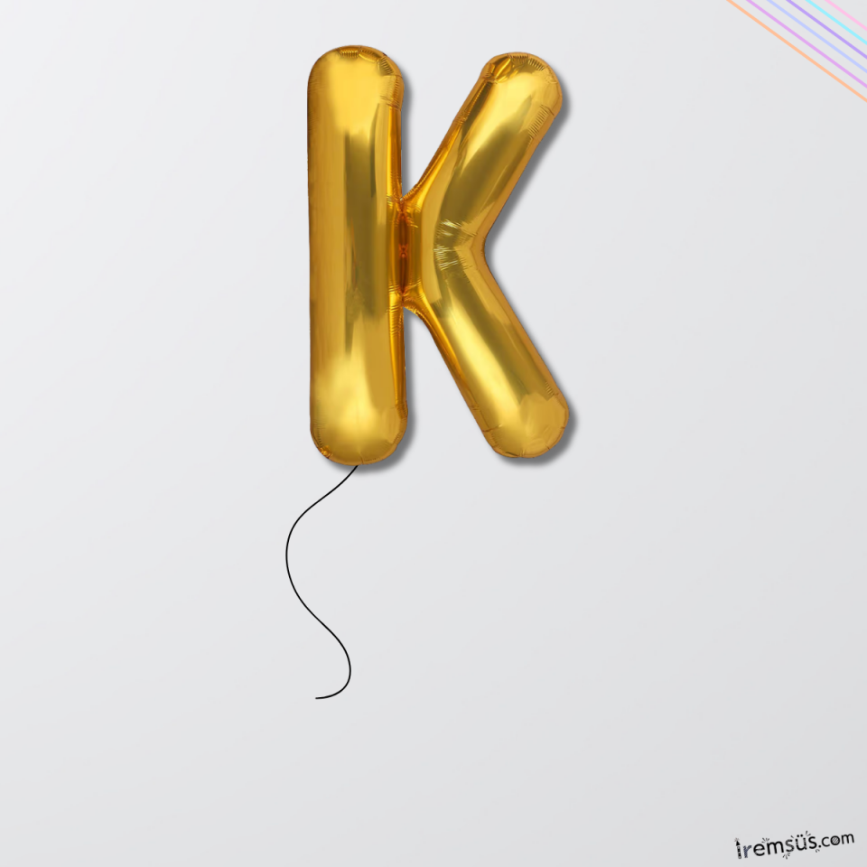 K Harfi Doğum Günü Gold Renk Folyo Helyum Balon 34'' 76 Cm K Harf Folyo Balon Gold Konsept