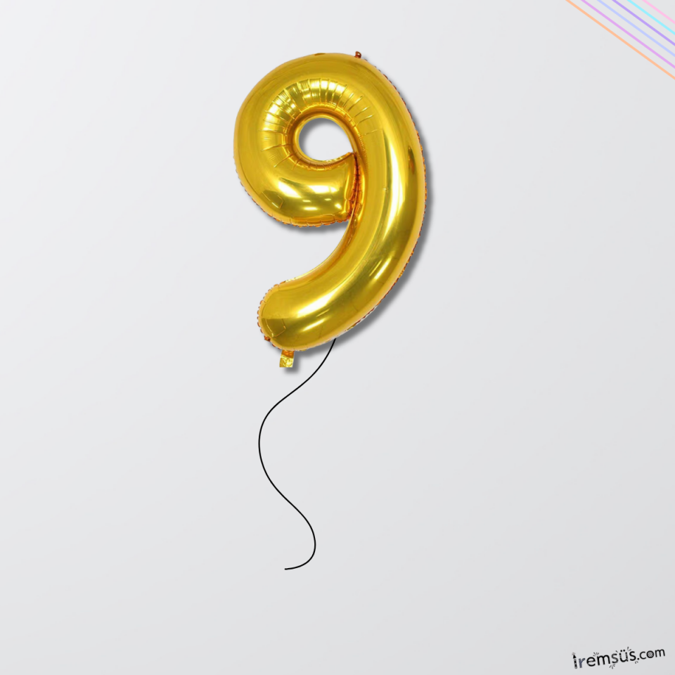 9 Yaş Doğum Günü Gold Renk Folyo Helyum Balon 34'' 76 Cm 9 Yaş Folyo Balon