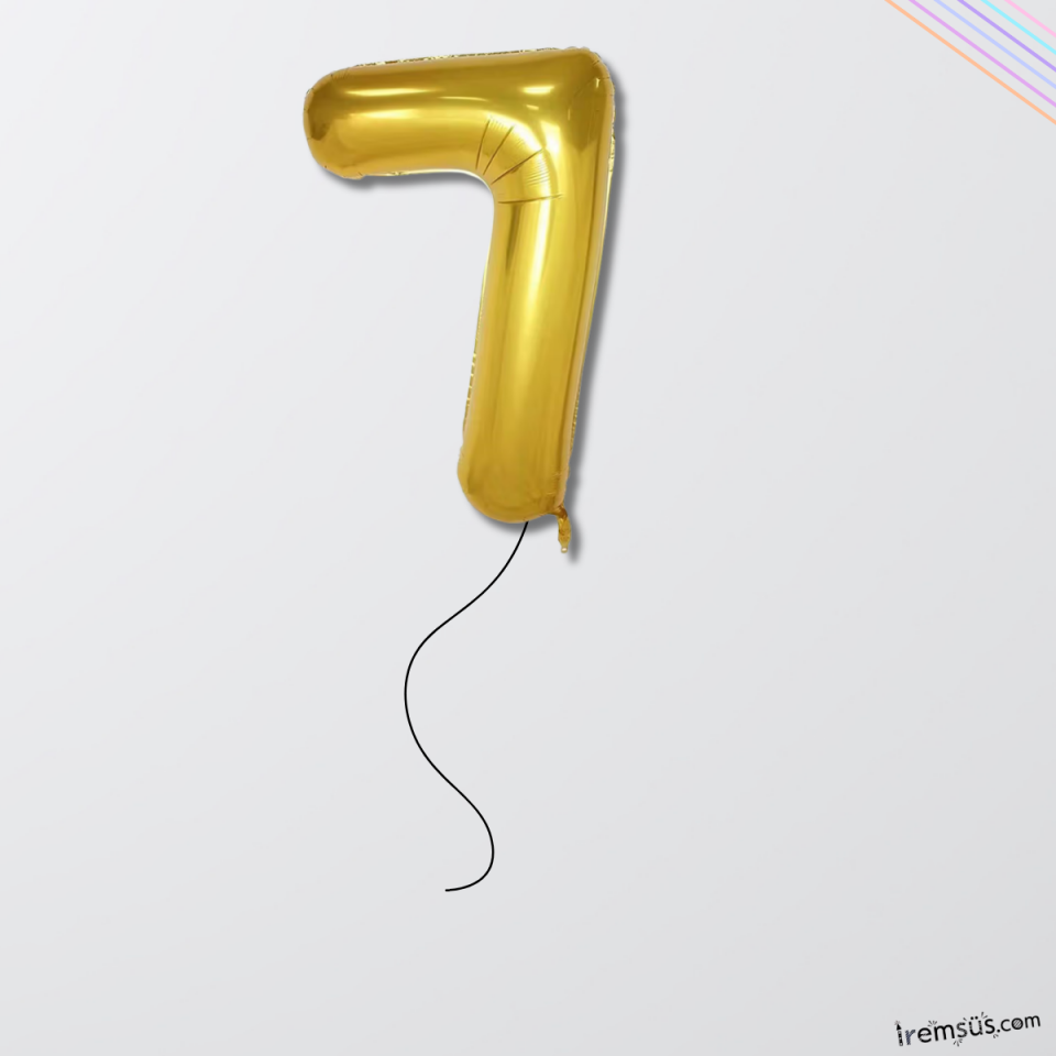 7 Yaş Doğum Günü Gold Renk Folyo Helyum Balon 34'' 76 Cm 7 Yaş Folyo Balon