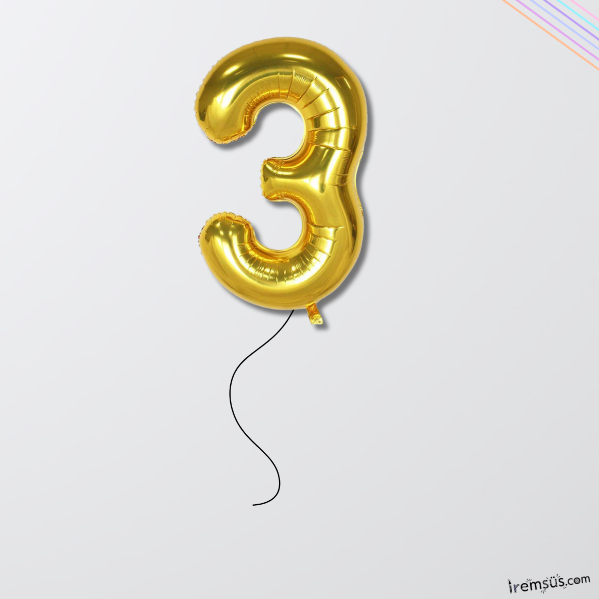 3 Yaş Doğum Günü Gold Renk Folyo Helyum Balon 34'' 76 Cm 1 Yaş Folyo Balon