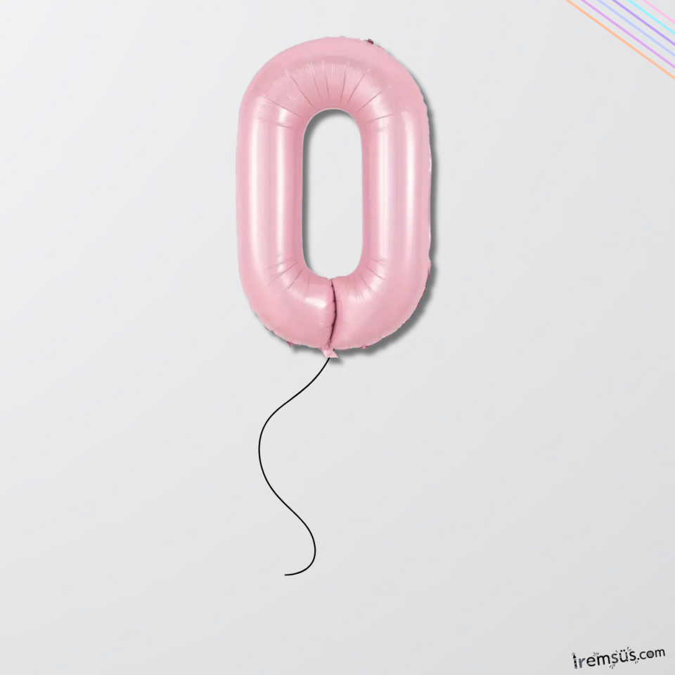 0 Rakam Doğum Günü Pembe Renk Folyo Helyum Balon 34'' 76 Cm 0 Yaş Folyo Balon