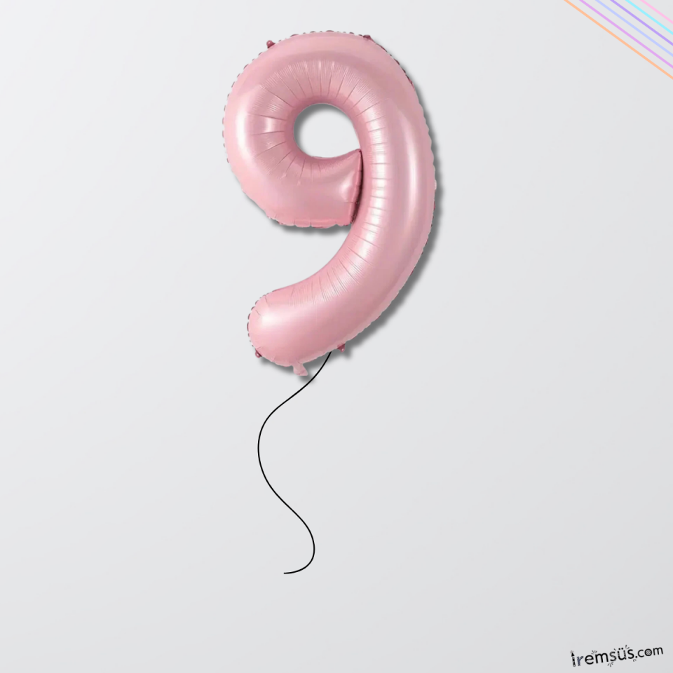 9 Yaş Pembe Renk Folyo Helyum Balon 76 Cm