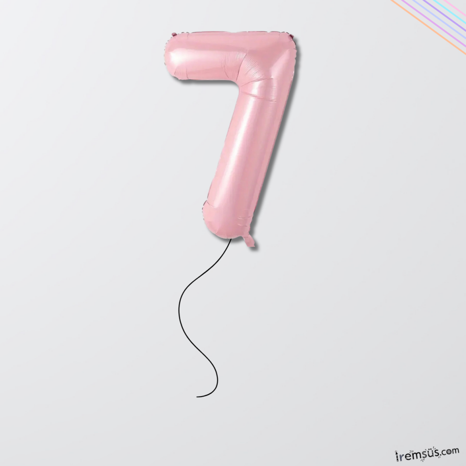 7 Yaş Doğum Günü Pembe Renk Folyo Helyum Balon 34'' 76 Cm 7 Yaş Folyo Balon