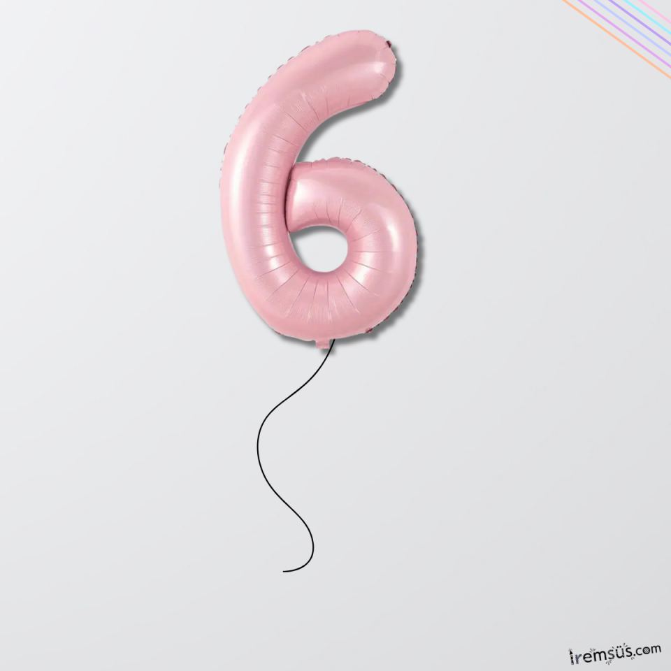 6 Yaş Doğum Günü Pembe Renk Folyo Helyum Balon 34'' 76 Cm 6 Yaş Folyo Balon