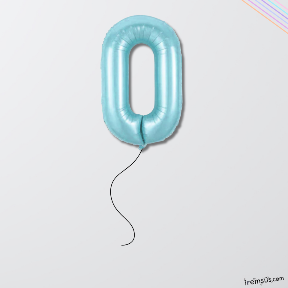 0 Rakam Mavi Renk Folyo Helyum Balon 76 Cm
