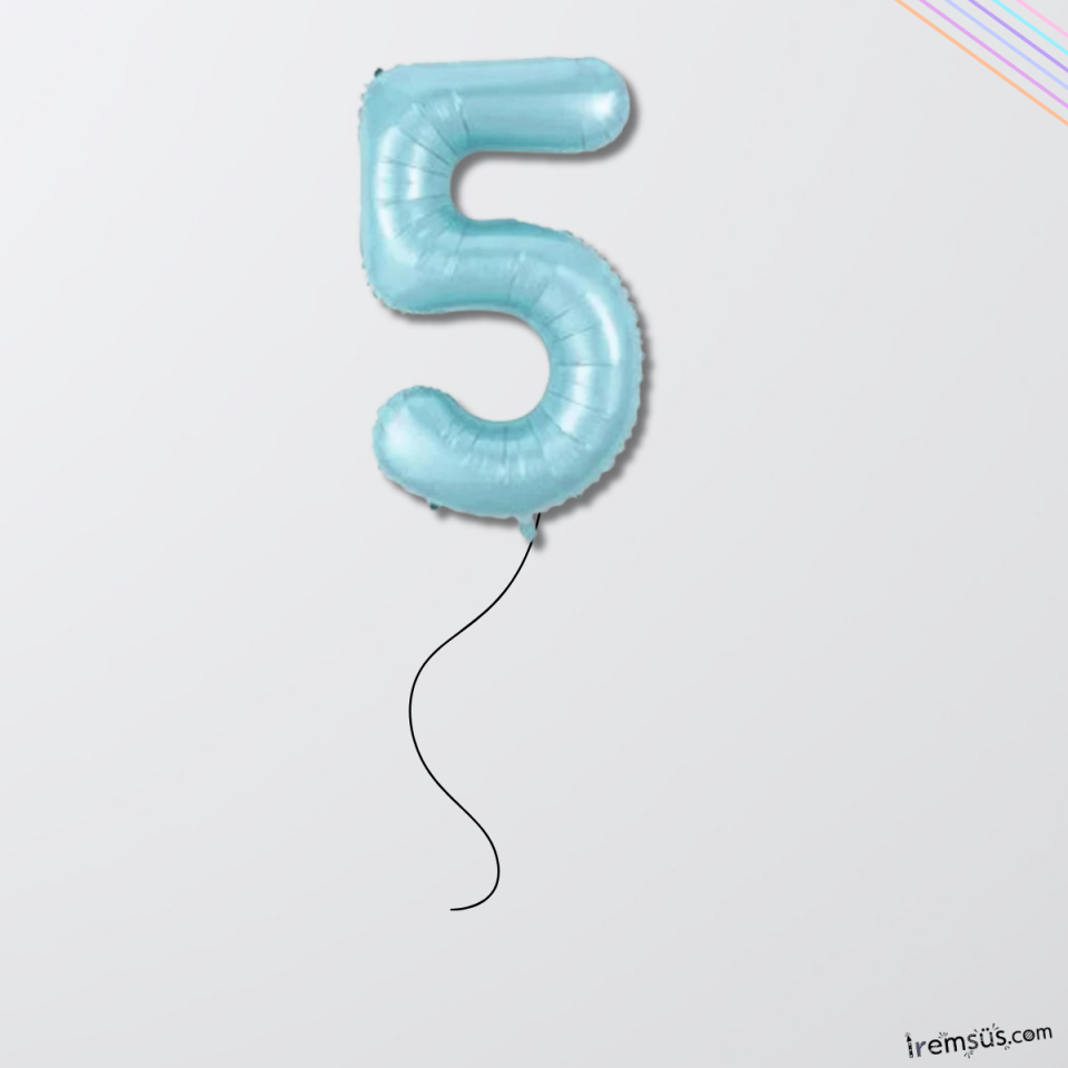 5 Yaş Mavi Renk Folyo Helyum Balon 76 Cm
