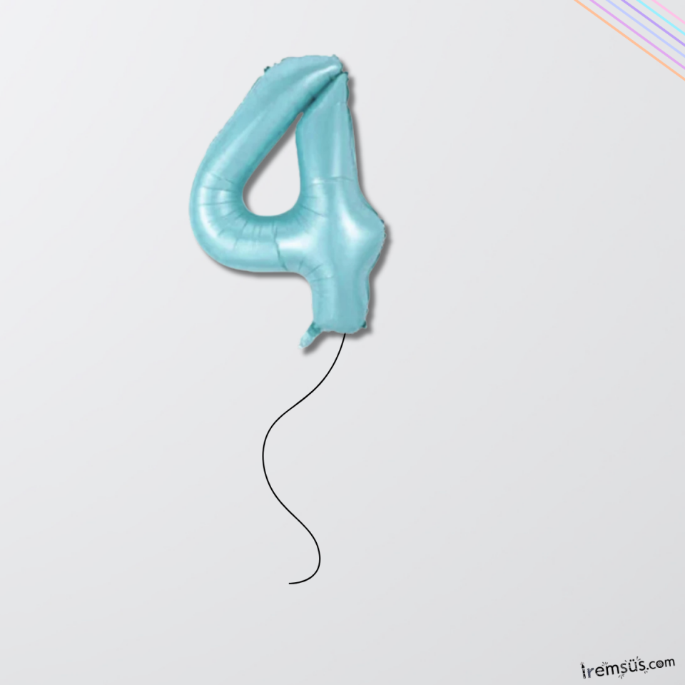 4 Yaş Doğum Günü Mavi Renk Folyo Helyum Balon 34'' 76 Cm 4 Yaş Folyo Balon