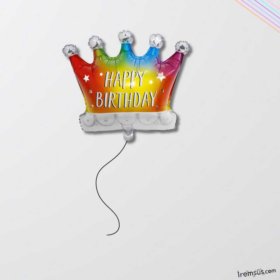 Taç Figür Happy Birthday Yazılı Folyo Helyum Balon 61 cm