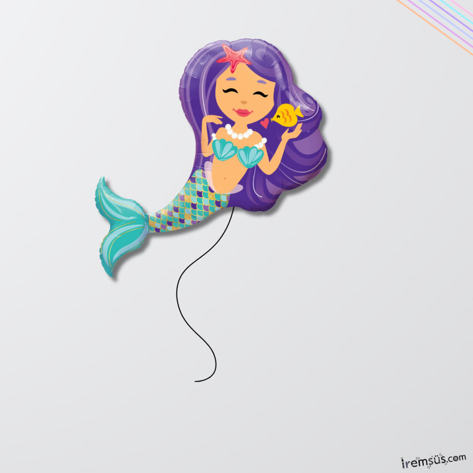 Deniz Kızı Figür Mor Renk Folyo Helyum Balon 75 cm Mor Renk Mermaid Şekilli Folyo Balon