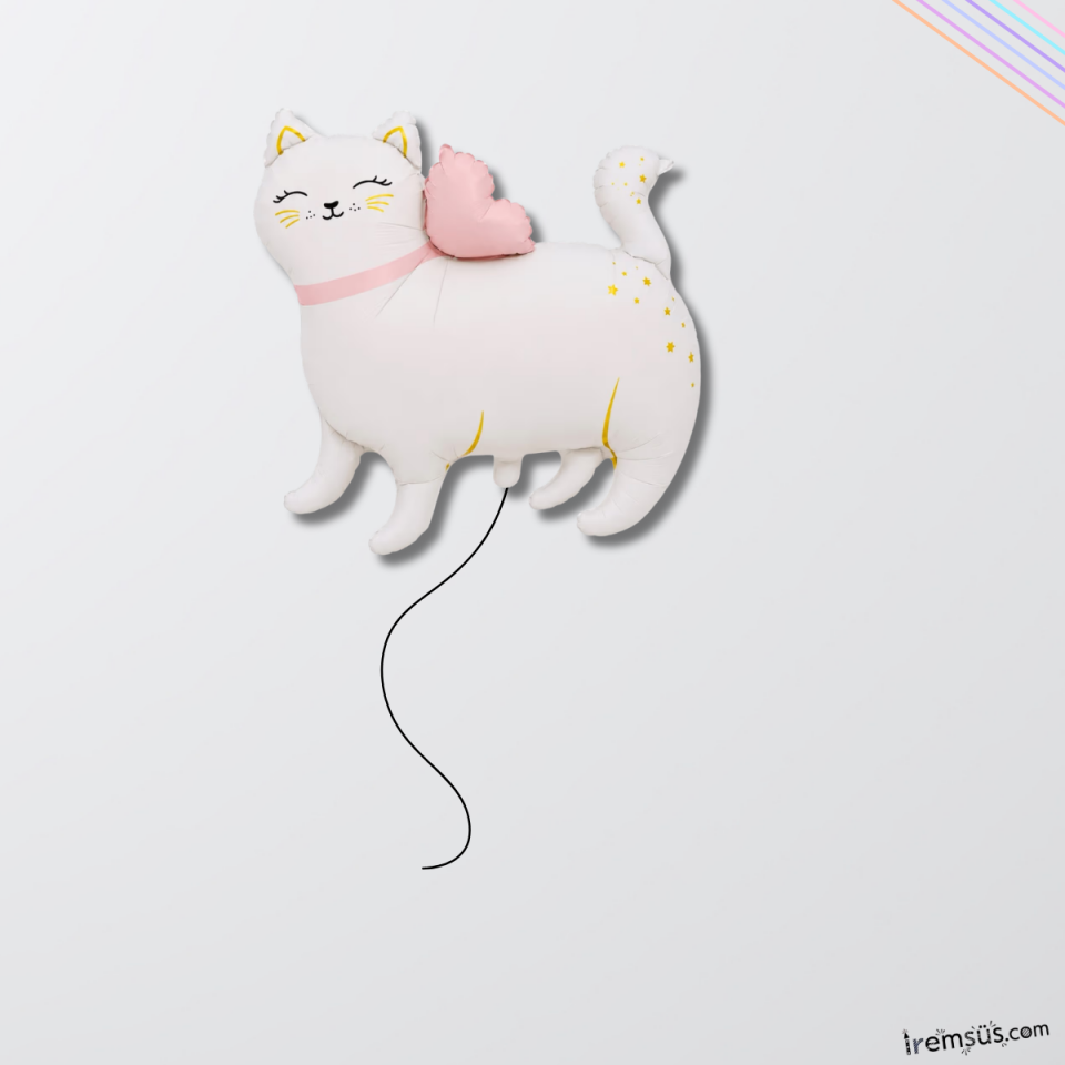 Bej Renk Kedi Figür Folyo Helyum Balon 55 Cm Kedi Şekilli Parti Balonu
