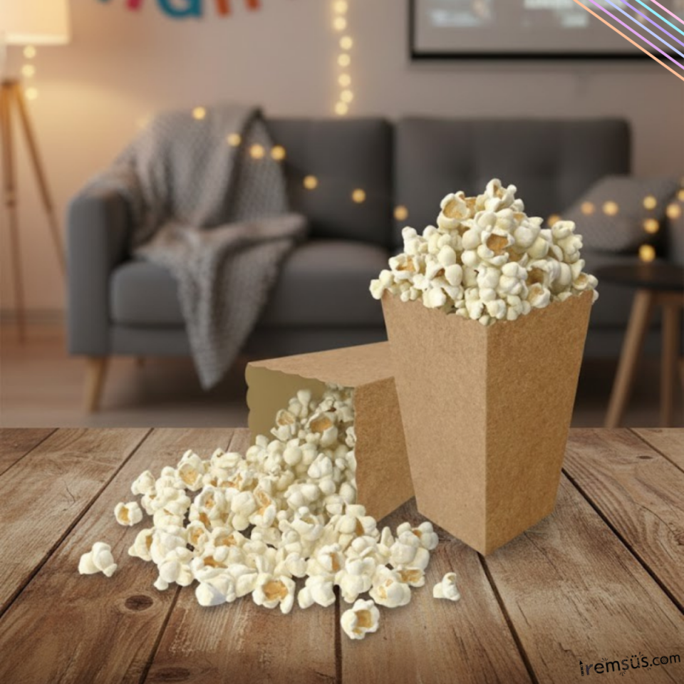 Kraft Kağıdı Doğal Renk Popcorn Mısır Kutusu 8 li Kraft Konsept Doğum Günü Süslemesi