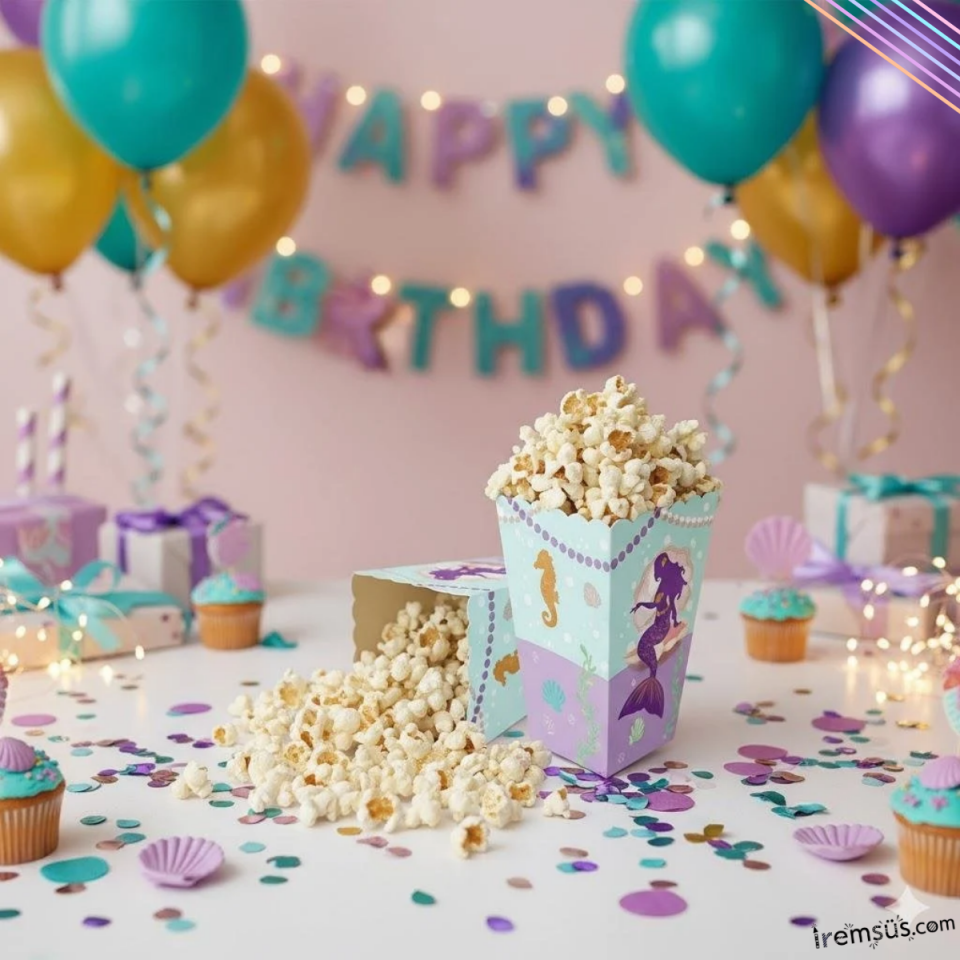 Deniz Kızı Konsept Doğum Günü Partisi Popcorn Mısır Kutusu 8 li Deniz Kızı Tema Süslemesi