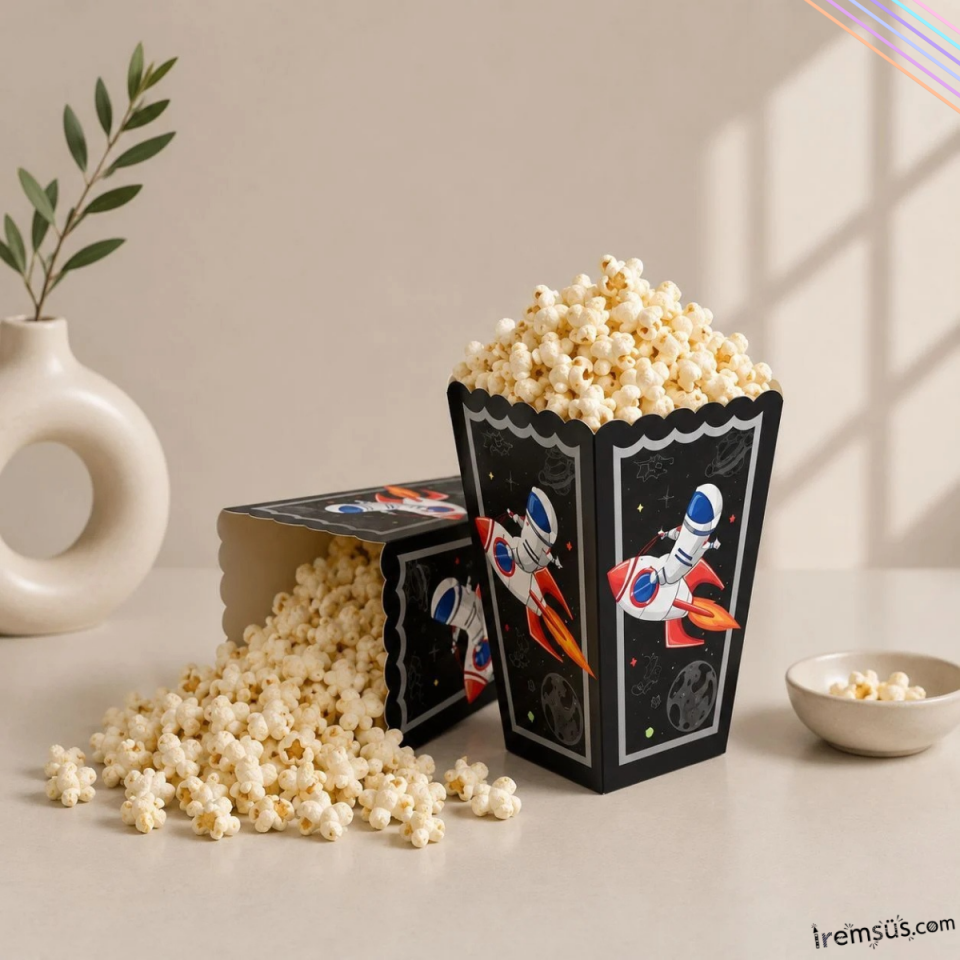 Uzay Konsept Doğum Günü Partisi Popcorn Mısır Kutusu 8 li Uzay Tema Süslemesi