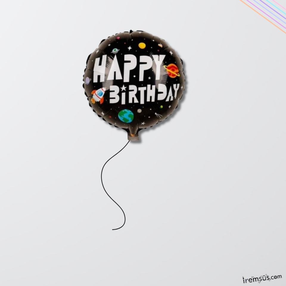 Uzay Konsept Baskılı Happy Birthday Folyo Balon 18''