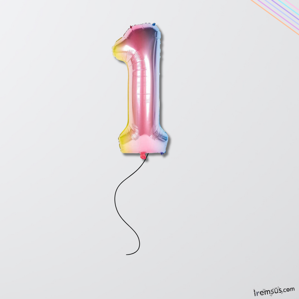 1 Yaş Doğum Günü Gökkuşağı Renkli Folyo Helyum Balon 34'' 76 Cm 1 Rakamı Folyo Balon