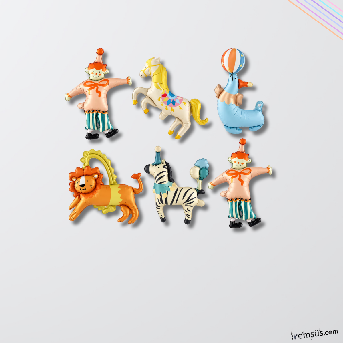 Sirk Konsept Folyo Balon 6 lı Mini Set 36 Cm