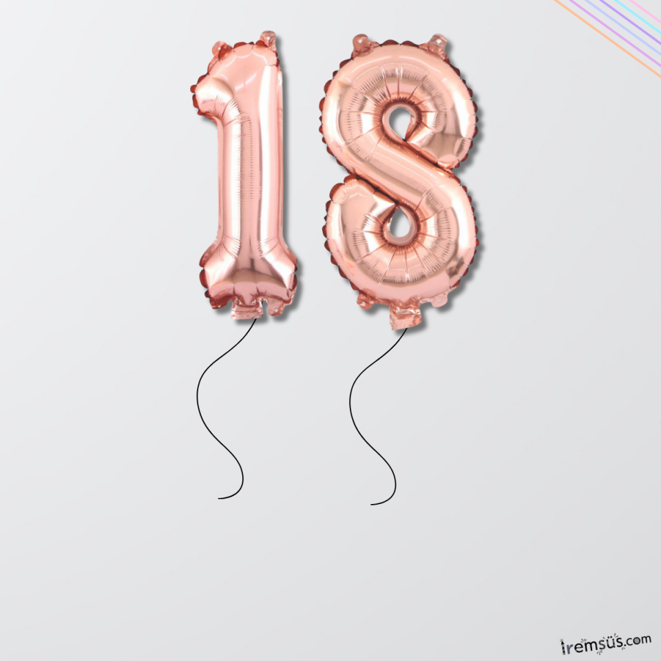 18 Yaş Doğum Günü Rose Renk Folyo Helyum Balon 34'' 76 Cm 18 Yaş Folyo Balon