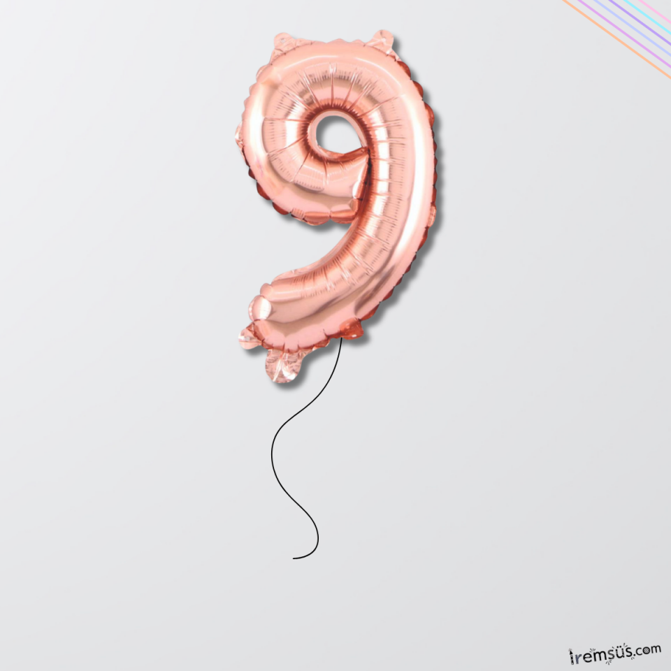 9 Yaş Doğum Günü Rose Renk Folyo Helyum Balon 34'' 76 Cm 9 Yaş Folyo Balon