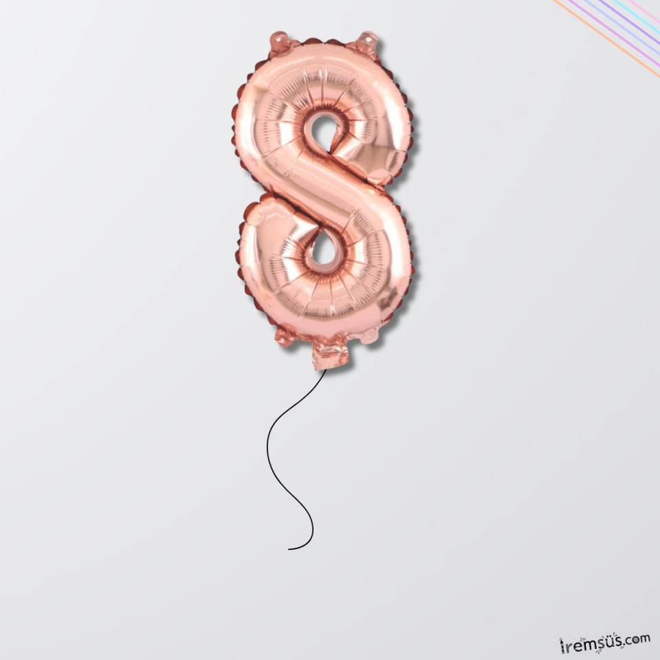 8 Yaş Doğum Günü Rose Renk Folyo Helyum Balon 34'' 76 Cm 8 Yaş Folyo Balon