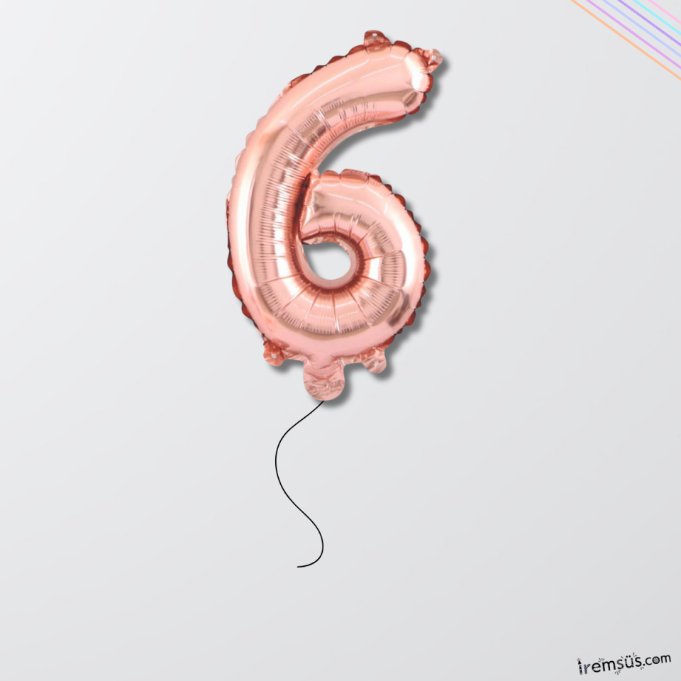 6 Yaş Doğum Günü Rose Renk Folyo Helyum Balon 34'' 76 Cm 6 Yaş Folyo Balon