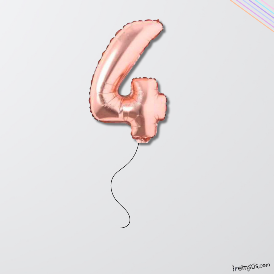 4 Yaş Doğum Günü Rose Renk Folyo Helyum Balon 34'' 76 Cm 4 Yaş Folyo Balon