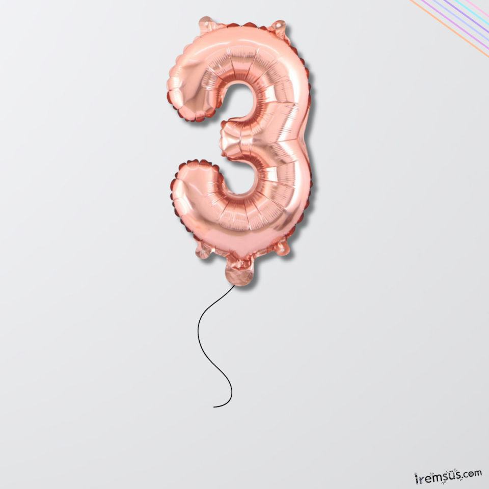 3 Yaş Rose Gold Renk Folyo Helyum Balon 76 Cm