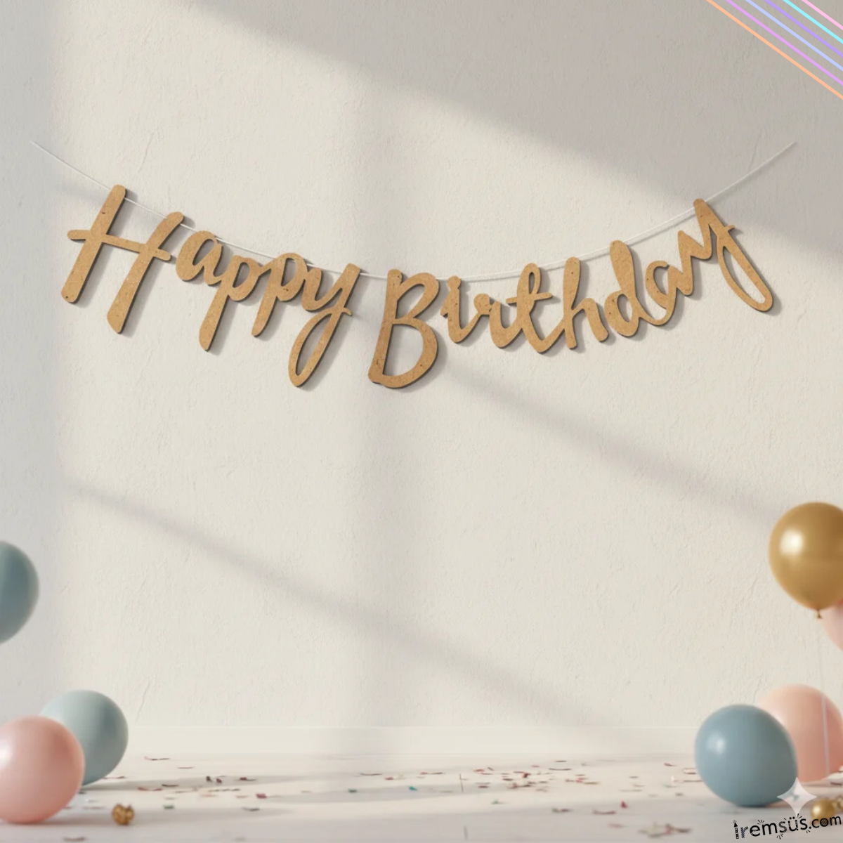 Happy Birthday Yazılı Kaligrafi Banner Yazısı Kraft Renk Doğum Günü Partisi 110 Cm
