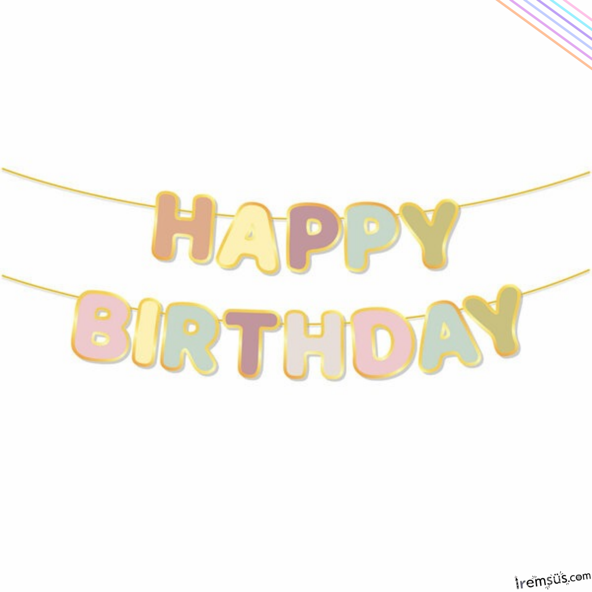 Makaron Renk Tema Çiçekli Doğum Günü Partisi Happy Birthday Banner Yazı 210 cm Çiçekli Yazı