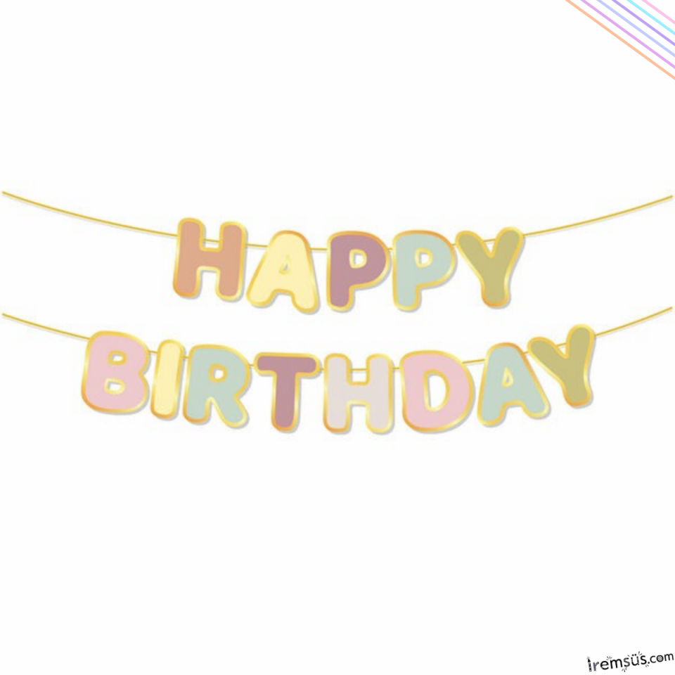Makaron Renk Tema Çiçekli Doğum Günü Partisi Happy Birthday Banner Yazı 210 cm Çiçekli Yazı