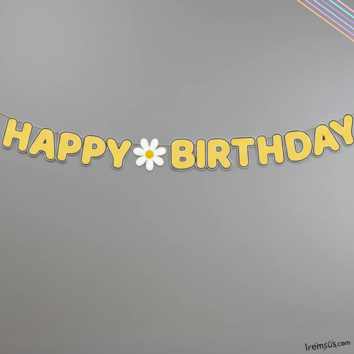 Papatya Tema Doğum Günü Partisi Happy Birthday Banner Yazı 210 cm Papatya Süsleme