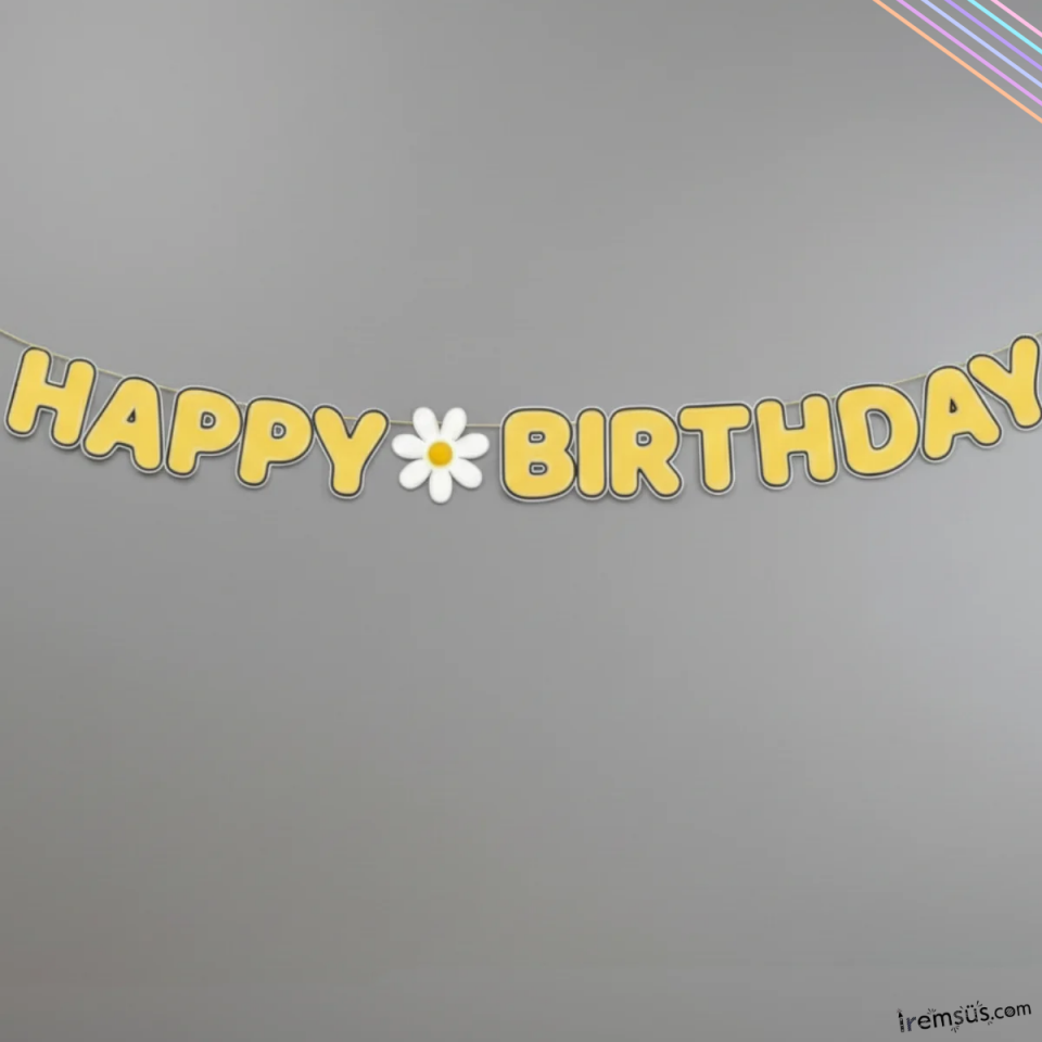 Papatya Tema Doğum Günü Partisi Happy Birthday Banner Yazı 210 cm Papatya Süsleme