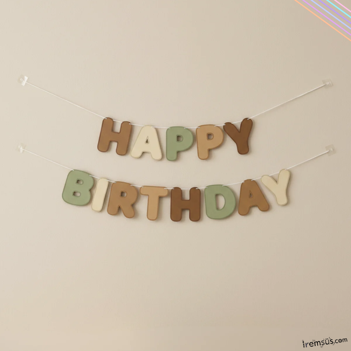 Retro Tema Doğum Günü Partisi Happy Birthday Banner Yazı 210 cm Kahve Tonu Süsleme