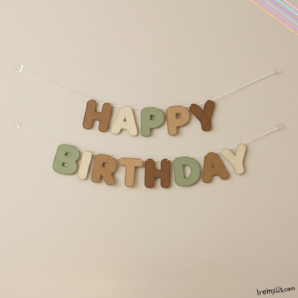 Retro Tema Doğum Günü Partisi Happy Birthday Banner Yazı 210 cm Kahve Tonu Süsleme