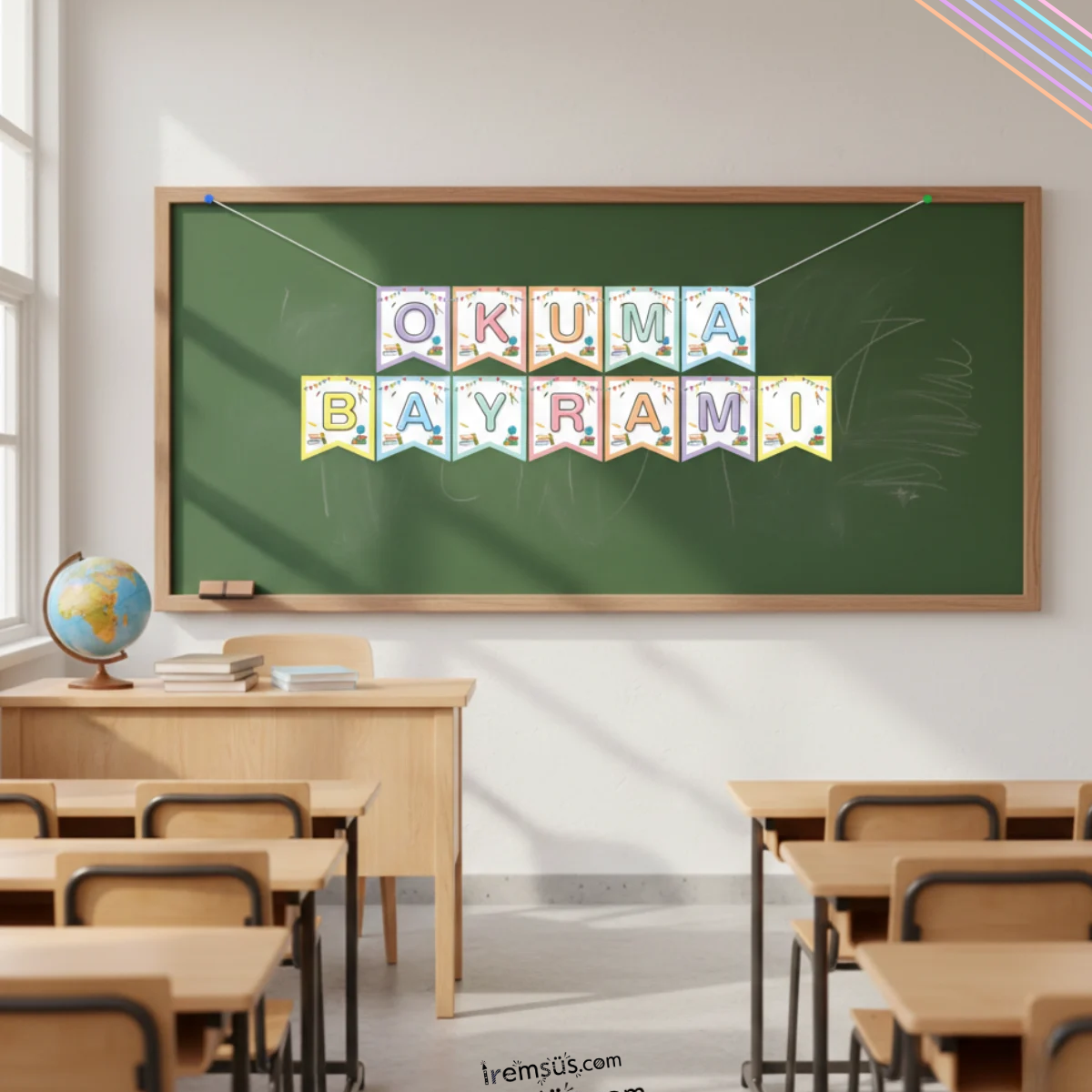 Okuma Bayramı Yazısı Karışık Renk Banner 2mt Okuma Bayramı Süsleme Yazısı