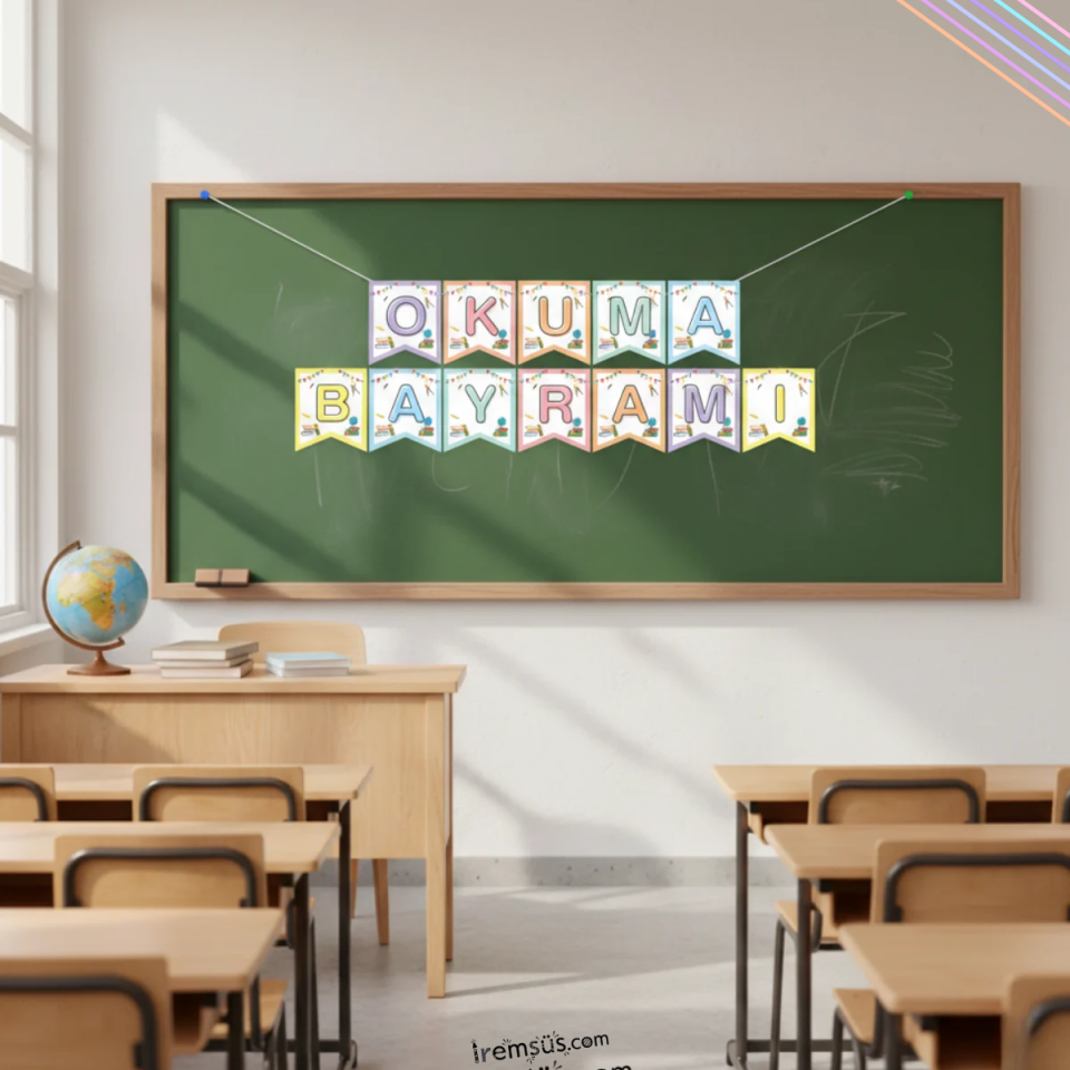 Okuma Bayramı Yazısı Karışık Renk Banner 2mt Okuma Bayramı Süsleme Yazısı