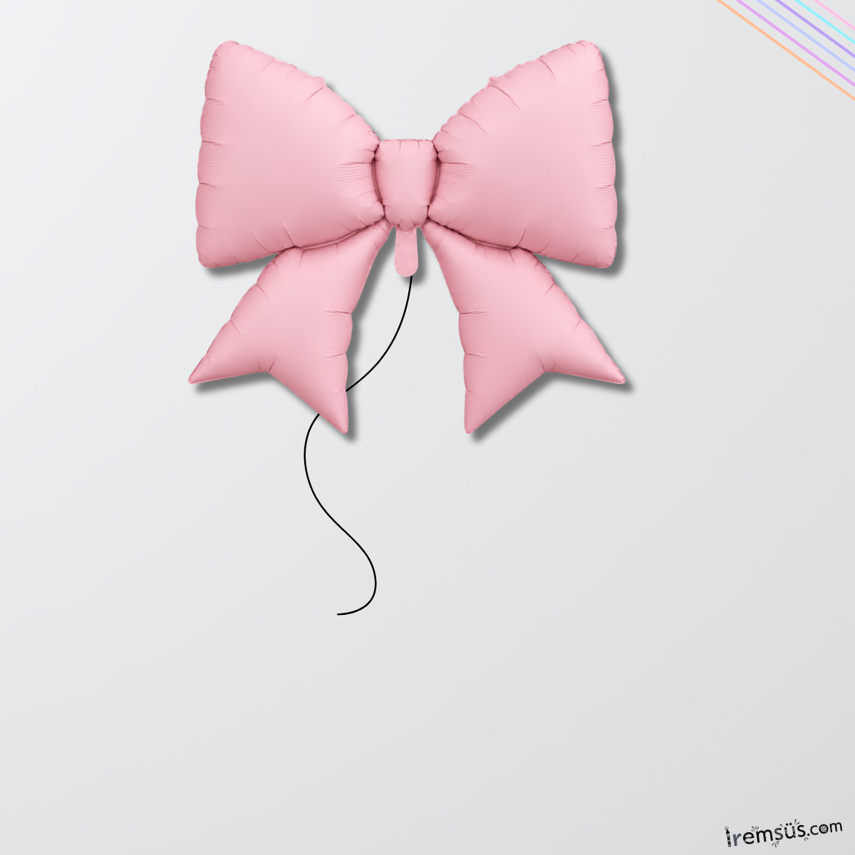 Retro Düz Pembe Renk Kurdele Fiyonk Figür Folyo Helyum Balon 98 cm Mat Pembe Renk Süsleme Balonu