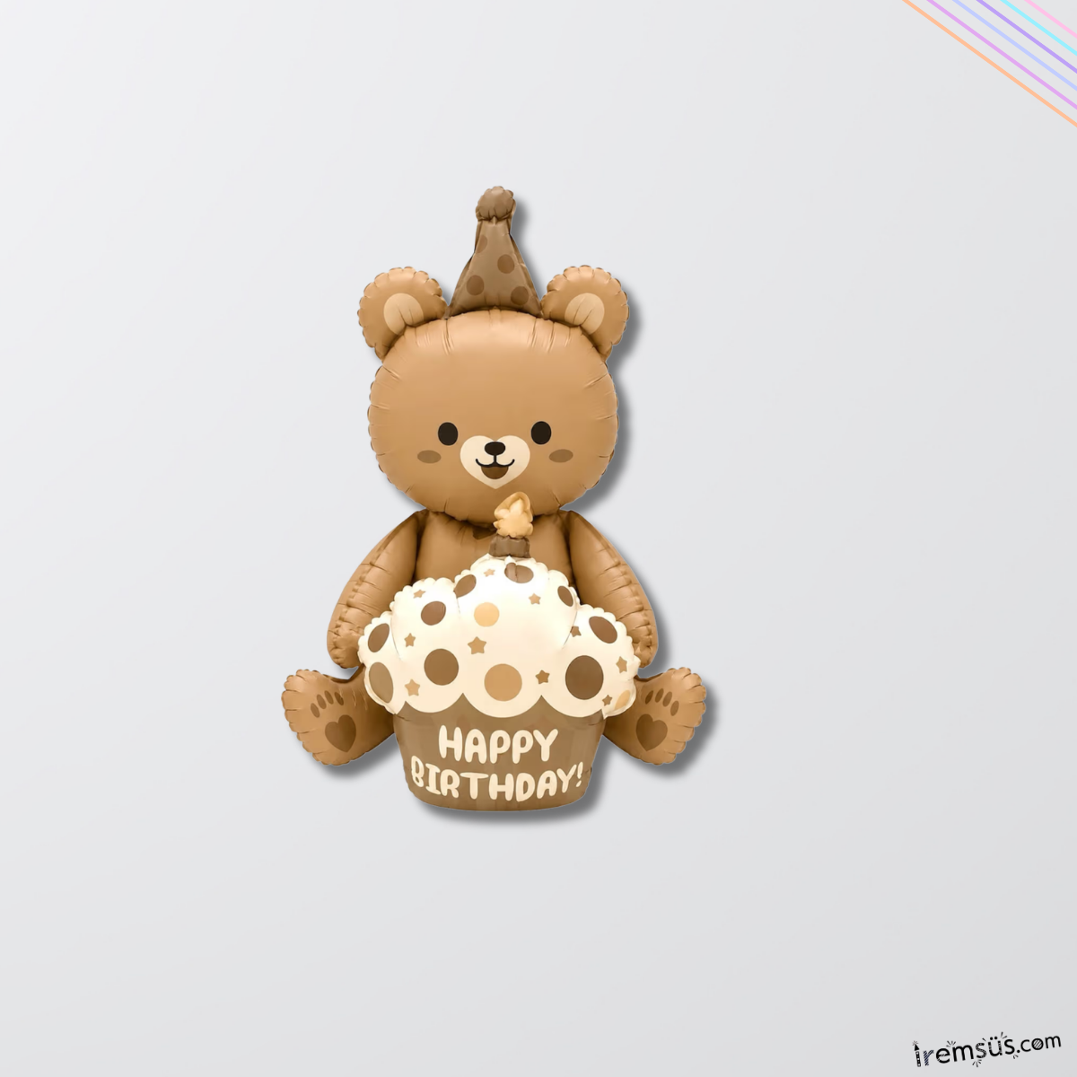 Satin Kahverengi Pastalı Oturan Ayıcık Folyo Balon 60 cm