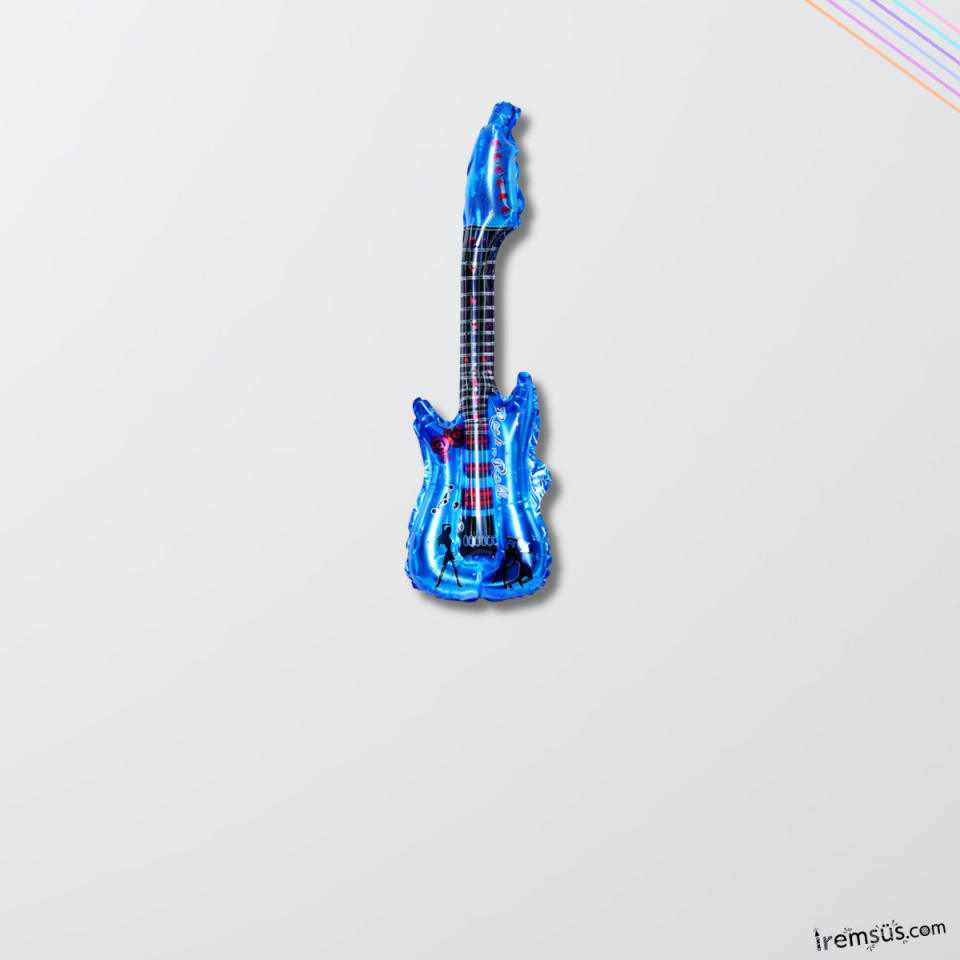 Mavi Renk Gitar Şekilli Folyo Balon 82 cm Cm Gitar Folyo Balon Müzik Konsept